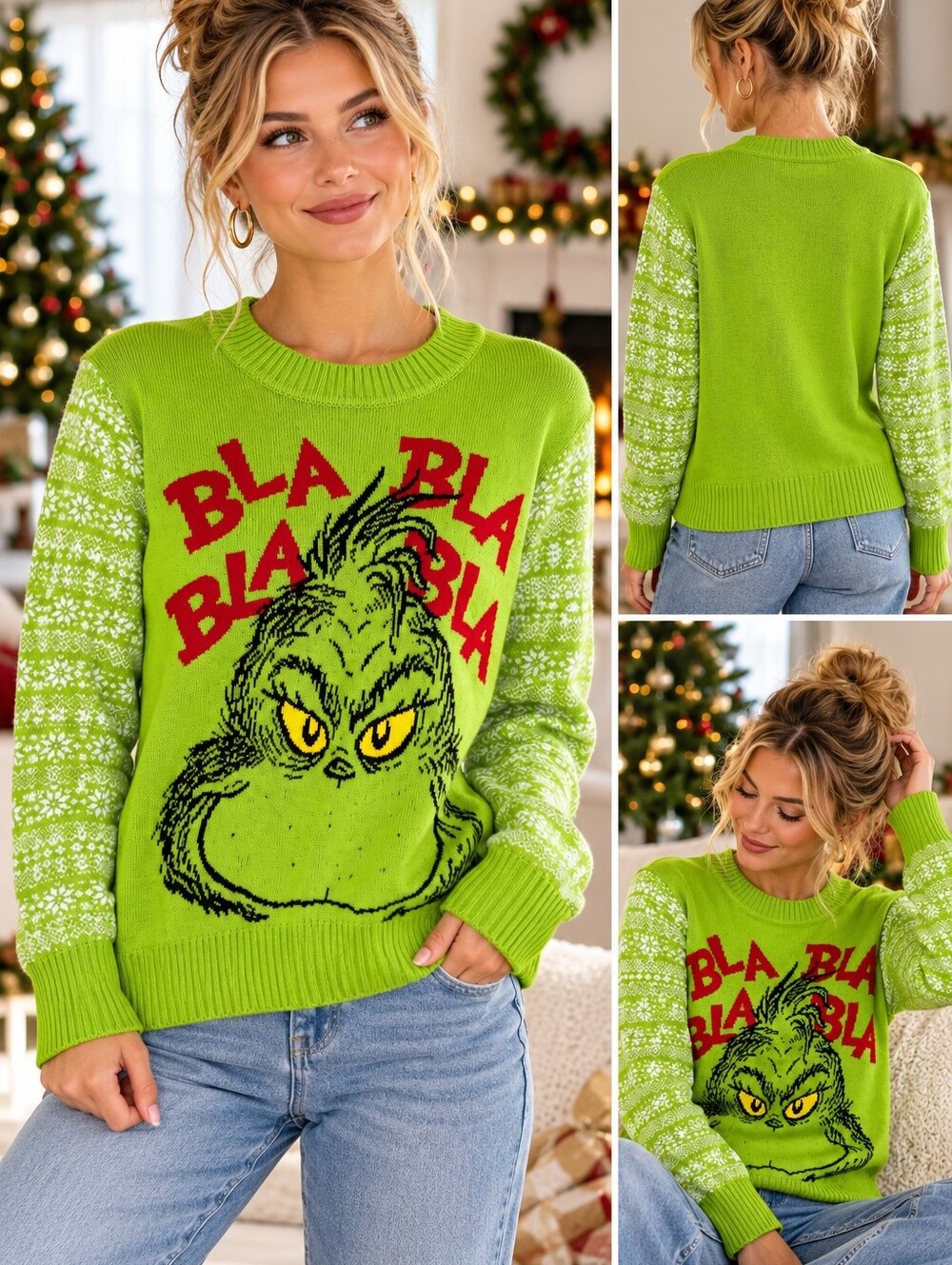 The Grinch Blah Blah Blah Christmas Sweater Green XS 0-2 Dr. Seuss